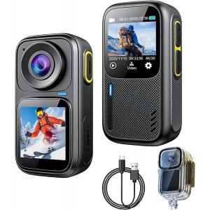 Mevronisshop-4k/30fps Hd Cam&eacute;ra D'action, T&eacute;l&eacute;cam&eacute;ra Wifi Etanche Avec Double Ecran, Sportcam&eacute;ra &Agrave; Angle Large 140&deg;, Mini Selfie Stick Avec Bo&icirc;tier Imperm&eacute;able, Bodycam Pour Sports De Plein Air/Voyag - Neuf