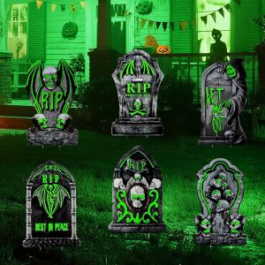 6 Pi&egrave;ces Lumi&egrave;re Verte Pierre Tombale Halloween,38CM Efet Fluorescent Tombale Halloween Plastique Halloween Pierres Tombales pour Les D&eacute;corations de Jardin D'halloween Pelouse - Neuf