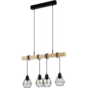 Lampe De Table Townshend 5, Lampe De Chevet Style Industriel Et Rétro, Luminaire À Poser En Acier Noir Et Bois, Avec Interrupteur, Certifié Fsc, Douille E27 - Neuf