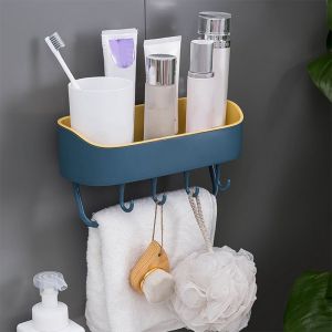 Hjlian Etagere De Rangement Pour Salle De Bain, Support Mural Pour Serviettes, Barre De Support Durable (Bleu) - Neuf