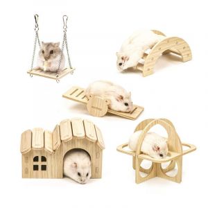 Pack De 5 En Bois Hamster Jouets,Repaire Pour La Maison,Le Bricolage,Le Swing Et La Formation De Jouets,Cage,Aire De Jeux Pour L'exécution De La Souris,Le Rat Et Le Hamster Nain - Neuf