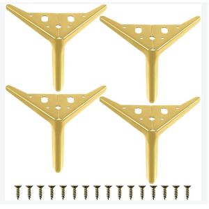 Jeu de 4 pieds de vos Meubles avec des Vis, 12cm en Metal pieds de la Table, de la Charge jusqu'a 300 kg, Triangle Mobilier Jambes de Rechange pour Armoire, Canape, Table basse, meuble TV, Chaise, Or - Neuf