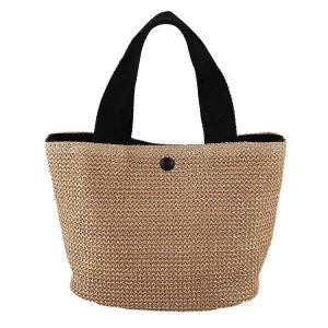 Sac main en paille tresse pour femme,noir - Neuf