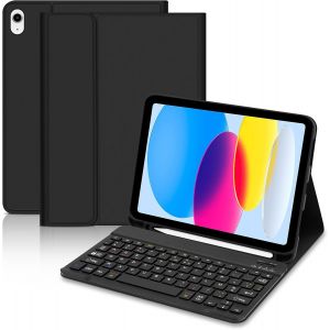 Coque Clavier Pour Ipad A16 11ème Génération 11 Pouces 2025/10ème Génération 10.9 Pouces 2022, Azerty Layout Clavier Étui Pour Claviers Magnétique Avec Porte Crayon Pour Ipad 11/10 Gén, Noir - Neuf