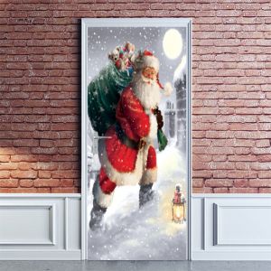 90 x 200 cm Porte Autocollant&iquest;A&iquest;3D Porte Affiche Autocollant Santa Claus Giv - Neuf