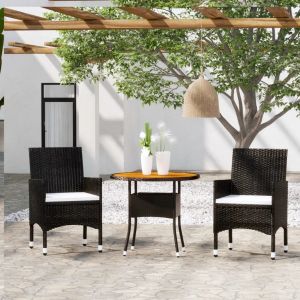 Prolenta Premium - Ensemble &Agrave; Manger De Jardin 3 Pcs R&eacute;sine Tress&eacute;e Noir - Neuf