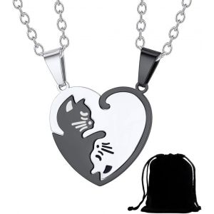 Bijoux Collier Pendentif Puzzle Coeur,2 Pi&egrave;ces Collier D'amiti&eacute; Couple Puzzle Chat,Collier En Acier Titane Pendentif,Separable Detachable Chat Acier Inoxydable Amiti&eacute; Amoureux Couple - Neuf