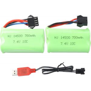 KAL-Lot De 2 Batteries 7,4 V 700 Mah Sm-4P Avec Câble De Chargement Usb, 10 C Pour Jouets Rc Ec16 De85, Bateau, Camion, Voiture, Buggy, Batterie De Rechange Pour Pistolet À Gel Électrique M416 - Neuf