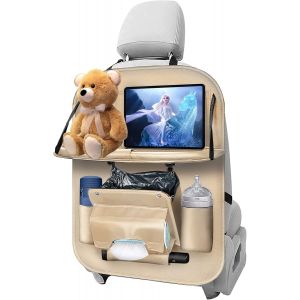 Subzonal-Organisateur De Voiture, Protecteur De Si&egrave;ge Voiture Avec Poubelle, Voiture Siege Kick Mats Con Support Tablette Pliable, Organisateur Voiture Enfant Per Jouets Bouteilles(Beige) - Neuf