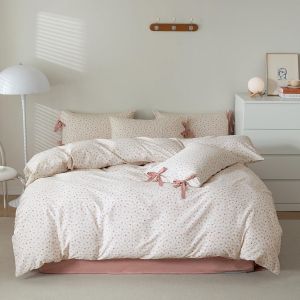 Parure De Lit Blanche 100% Coton Avec Imprim&eacute; Floral Rose, Literie 3 Pi&egrave;ces (1 Housse De Couette Pour Grand Lit De 228,6 X 228,6 Cm Avec Fermeture &Eacute;clair + 2 Taies D'oreiller 50,8 X 66 Cm Avec - Neuf