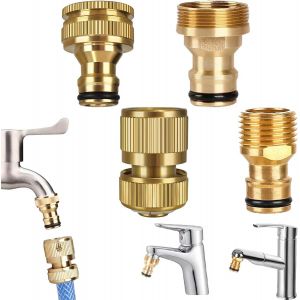 4PCS Adaptateur Robinet Tuyau Arrosage,15/21 Raccord Tuyau d'Arrosage,2 en 1 Adaptateur Robinet,Connecteur Tuyau Arrosage en Laiton,Raccord Tuyau Arrosage 15/21 Pouce Connecteur Rapide - Neuf