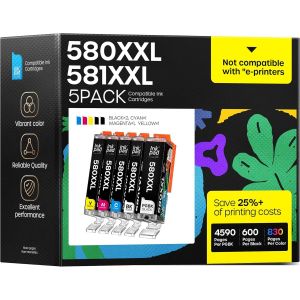 580XL Cartouche d'encre Compatible Remplacement pour Canon PGI-580 CLI-581 XXL pour TS6150 TS6250 TS6350 TS705 TR7550 TR8550 TS8150 TS8250 TS9550 (5 Pack) - Neuf