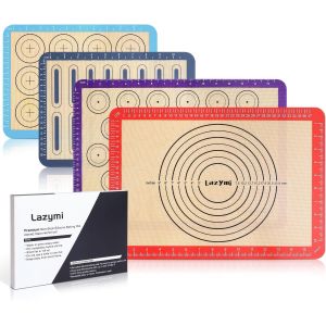 AYUHR-Lot de 4 Tapis de Cuisson en Silicone, Anti-Adhérent Feuille de Cuisson Patisserie avec Mesures, Tapis de Four pour Macaron/Biscuit/Pâte, Set de Table en Silicone, Réutilisable - Neuf