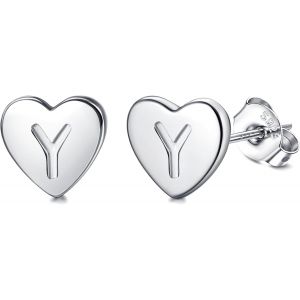 Kal-Boucles D'oreilles En Argent 925 Pour Femme Boucles D'oreilles Initiale, Lettre Boucles D'oreilles Enfants Filles, Boucles D'oreilles Coeur Or/Argent, Cadeaux Pour Filles Enfant - Neuf