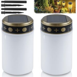 Lot De 2 Lanternes Funéraires Solaires Led - Lanterne Funéraire Solaire - Bougies Led - Bougies De Cimetière D'extérieur Étanches - Avec Capteur De Lumière - Bougie Funéraire Solaire Avec - Neuf
