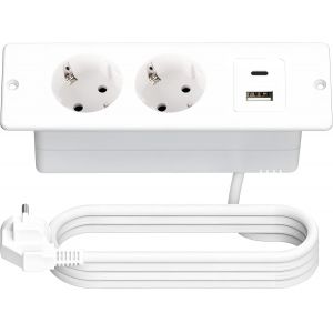 Prise Encastrable Plan de Travail, Prise Encastrable de Table avec USB A + USB C, Prise USB Encastrable, Bloc Prise Encastrable, Prise Plan de Travail, Multiprise pour Meuble ou Plan de Travail - Neuf