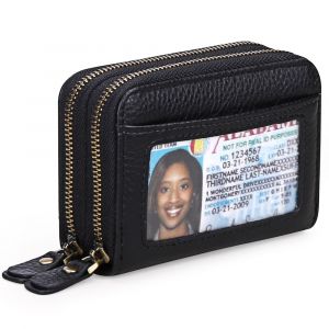 Portefeuille pour cartes de crédit pour femme (noir), étui pour cartes de visite en cuir avec blocage RFID, portefeuille pour femme avec fermeture éclair - Neuf