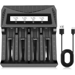 Chargeur Accu 18650, Chargeur Pile, Chargeur de Piles Rechargeables, Chargeur Piles Rechargeable 18650, Chargeur de Batterie Convient pour Batterie au Lithium 3.7 V et Batterie Ni-Mh/Ni-CD AA AA - Neuf