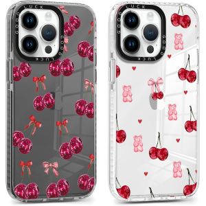 Kal-2 Pièces Coque Pour Iphone 15 Pro Max, Étui De Protection Avec Aesthetic Design Noeud Motif, Tpu Silicone Transparente Femme Fille Housse Etui Bumper Cover Pour Iphone 15 Pro Max 6,7'', Cerise - Neuf