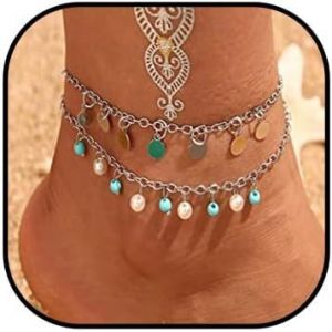 Boho Gland Paillettes Cheville Argent Turquoise Cheville Bracelets Perle Cheville Chaîne Plage Réglable Pied Bijoux Pour Femmes Et Filles - Neuf