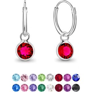 Kal-&reg; Boucles D'oreilles Petites Cr&eacute;oles En Argent Fin 925 Avec Cristaux De Swarovski&reg; Elements Ronds - &Eacute;paisseur 1.2 Mm - Diam&egrave;tre 12 Mm - Neuf