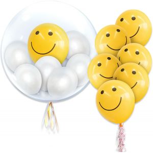 Lot De 14 Ballons Smiley,En Latex,Avec Visage Souriant,Jaunes Avec Visages Souriants Imprim&eacute;s,Ballons &Agrave; L'H&eacute;lium,Ballons De F&ecirc;te Jaunes - Neuf