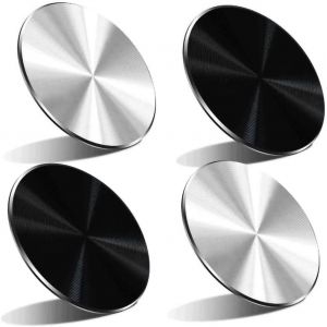 4 Pièces Plaques Métalliques Auto-Adhésif,Avec Adhésif Puissant,Support Téléphone Voiture Aimanté,Magnet Klebepads,Handy Magnethalterung,Metallplättchen Selbstklebend (Noir,Argent) - Neuf