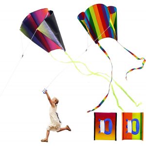SHIBA-2 Pièces Cerf-Volant pour Débutants, Portable Cerf-Volant de Poche, Cerf Volant Enfants, Cerf-Volant Arc-en-Ciel avec Queues[9 - Neuf