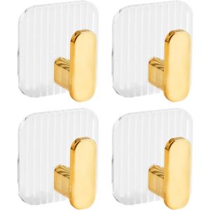 Eryi-Crochets Adhesifs Muraux,4 Pièces Doré Crochet Adhesif Mural,Patere Salle De Bain,Accroche Torchon Cuisine,Crochet Porte,Crochet Mural Adhesif Pour Vêtements, Serviettes Et Chapeaux - Neuf