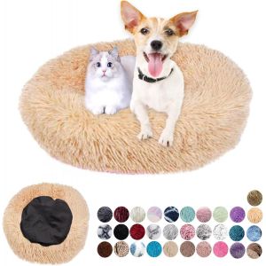 Panier Rond Pour Chien En Tissu Peluche Doux - Lit Lavable Anti-Dérapant Avec Coussin Apaisant Pour Chat - Petit Et Moyen Taille - Gris Clair 60cm - Neuf
