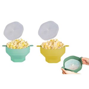 Ensemble De Bols &Agrave; Popcorn En Silicone Pour Micro-Ondes Avec Poign&eacute;es, Moules &Agrave; Popcorn Pliables, 2 Pi&egrave;ces Avec Couvercles - Neuf
