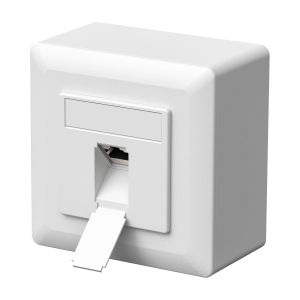 Prise r&eacute;seau universelle - Prise de donn&eacute;es CAT6a - 1 port RJ45 - Montage en saillie ou encastr&eacute; - 10 Gigabit Ethernet - Prise LAN - Pour c&acirc;ble r&eacute;seau - C&acirc;ble de pose - Blanc - Neuf