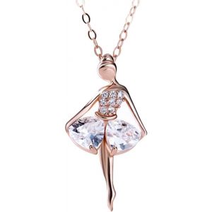 Asas-Collier Pendentif Argent 925,Colier Danseuse Ballerine Argent Avec Zircon Femme Fille,Colier Coeur Aile,Collier Dansant Bijoux Cadeau Pour Fille,Cadeau De Saint Valentin Noël(Argent/Or) - Neuf
