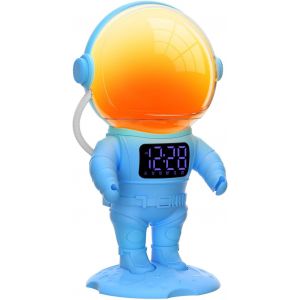 Réveil Enfant, Réveil Lumineux Avec 7 Sonneries, Snooze, 30 Sons Apaisants Et Minuterie, Lampe De Réveil Enceinte Bluetooth, Lampe De Chevet Multicolore, Cadeau Pour Enfant/Garçon/Fille, Bleu - Neuf