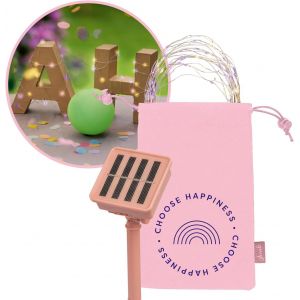 KAL-. Smile Guirlande Lumineuse Solaire Tricolore 12 M Fil De Cuivre Avec 100 Led Colorées (Blanc Chaud, Rose, Violet) Avec Panneau Solaire Avec Batterie Et Piquet De Terre, Résistant Aux Intempéries - Neuf