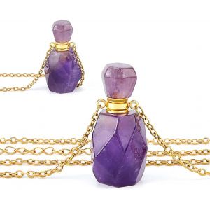 Kal-Collier De Bouteille De Parfum Pendentif De Bouteille De Parfum En Cristal Collier Diffuseur D'huile Flacon De Pierre Précieuse Pendentifs En Améthyste Naturelle Pour Noël La Saint - Neuf