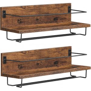 Mevronisshop-Porte-Bouteilles De Vin Murals Lot De 2, Porte-Bouteilles Suspendus, Porte-Verres, Pour Salon, Salle &Agrave; Manger, Cuisine, Marron Rustique Et Noir Ebf28bj01 - Neuf