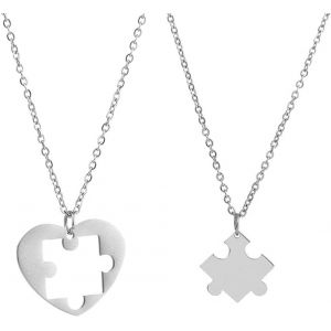Collier Acier Inoxydable Unisex Pour Hommes Et Femmes,Câble Avec Pendentif Coeur Puzzle,Bijoux Pour Couples,Occasions Spéciales - Neuf