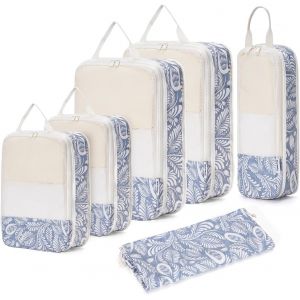 Organisateur Val , Sac Compression Voyage, Compression Packing Cubes, Organisateur Val Compressible, Cube De Rangement, Organ Urs De Bagage (Feuille Bleue) - Neuf