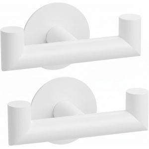 Double Crochet Adhesif Muraux, 2 Pi&egrave;ces Porte Serviette Salle de Bain, Acier Inoxydable, Accroche Tableau Sans Percer, Porte Manteau Mural Autocollant, Blanc - Neuf