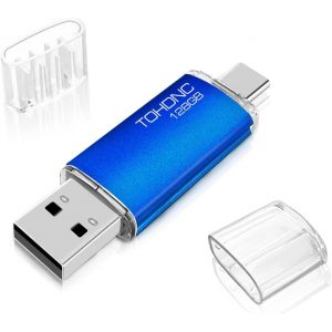Cl&eacute; USB C 128 Go Flash Drive USB 2.0 M&eacute;moire Stick 128Go 2 en 1 OTG Portable Type C Clef USB 128go Imperm&eacute;able Pen Drive pour PC/MacBook/Tablette/Smartphone/TV (Bleu) - Neuf