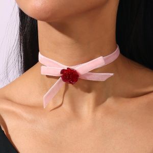 Kal-Gothique Rose Velours Collier Ras Du Cou Classique Rouge Rose Fleur Ras Du Cou 3d Résine Floral Collier Collier Arc Fleur Velours Ruban Ras Du Cou Collier Bijoux Pour Femmes Filles - Neuf