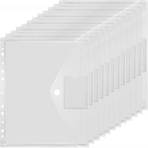 12 X A4 Document Wallets,Plastic,Waterproof,11 Holes,Perforated,Transparent,High Strength For A4 Documents - Neuf