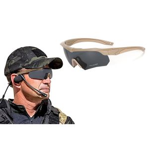 Lunettes De Tir Tactiques Avec 3 Verres Interchangeables - Monture Kaki - Neuf