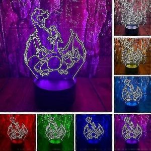 Dessin Anim&eacute; Charizard Anime Figure 3d Led Illusion D'optique Chambre &Agrave; Coucher D&eacute;cor Lampe De Table Avec T&eacute;l&eacute;commande 7 Couleurs Acrylique Sommeil Nuit Lumi&egrave;re Anniversaire Cadeaux De No&euml;l Pour - Neuf