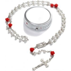 Kal-Rosariene Pearls Catholic - Confirmation Gifts For Teenage Girls, Silver Simple Style Metal Gift Box, White Imitation Pearl Rosary - Neuf