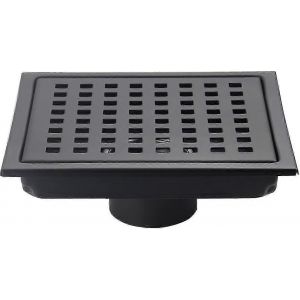 Siphon de sol de douche carr&eacute; 6"" noir mat,grille avec couvercle amovible,acier inoxydable Sus304 - Neuf