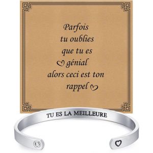 Kalsw-Bracelet Jonc Femme Argent-Bracelets Manchettes Citation Gravé Motivationnel Réglable Femmes Bracelet Amitié Cadeau Meilleure Amie Fille Soeur Maman Mamie - Neuf