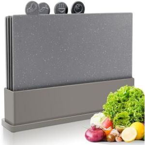 Senior-Set De 4 Planche &Agrave; D&eacute;couper, Kit Planche A Decouper Professionnelle Avec Etui De Rangement Pour Cuisine Anti-D&eacute;rapant, Planche &Agrave; D&eacute;couper Et R&eacute;versible Pour Viande, Poisson, L&eacute;gumes[L07] - Neuf