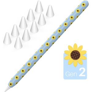 ERYI-Tournesol Silicone Housse De Protection Pour Apple Pencil 2Ème Génération & Apple Pencil Pro Manchon Accessoire Avec 10 Embouts Apple (Bleu) - Neuf